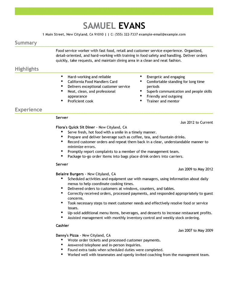 job resume outline examples