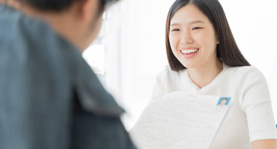 Woman looking exited during a job interview