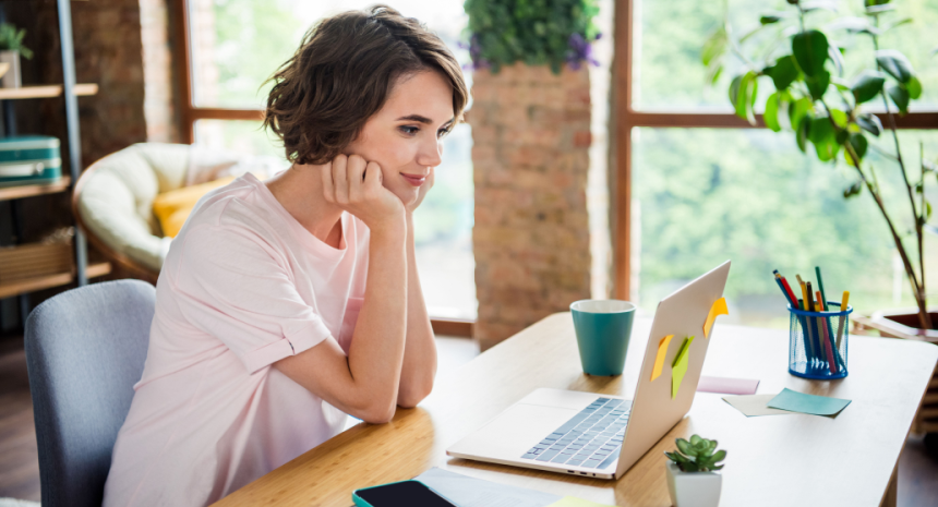 woman staring at her computer