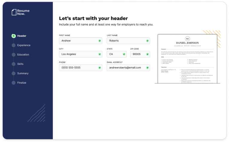 CV Contact Information Filled