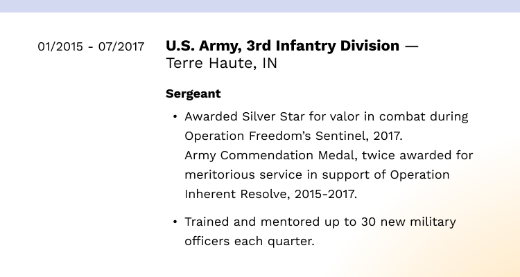 resume work history section example
