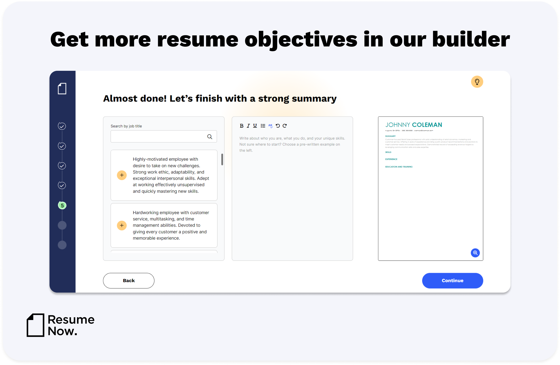 Get more resume objectives in builder