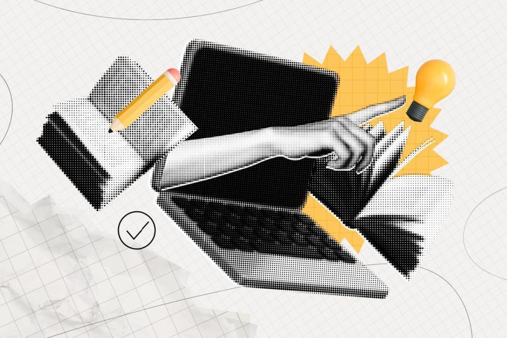 illustration of a laptop with a hand coming out of it