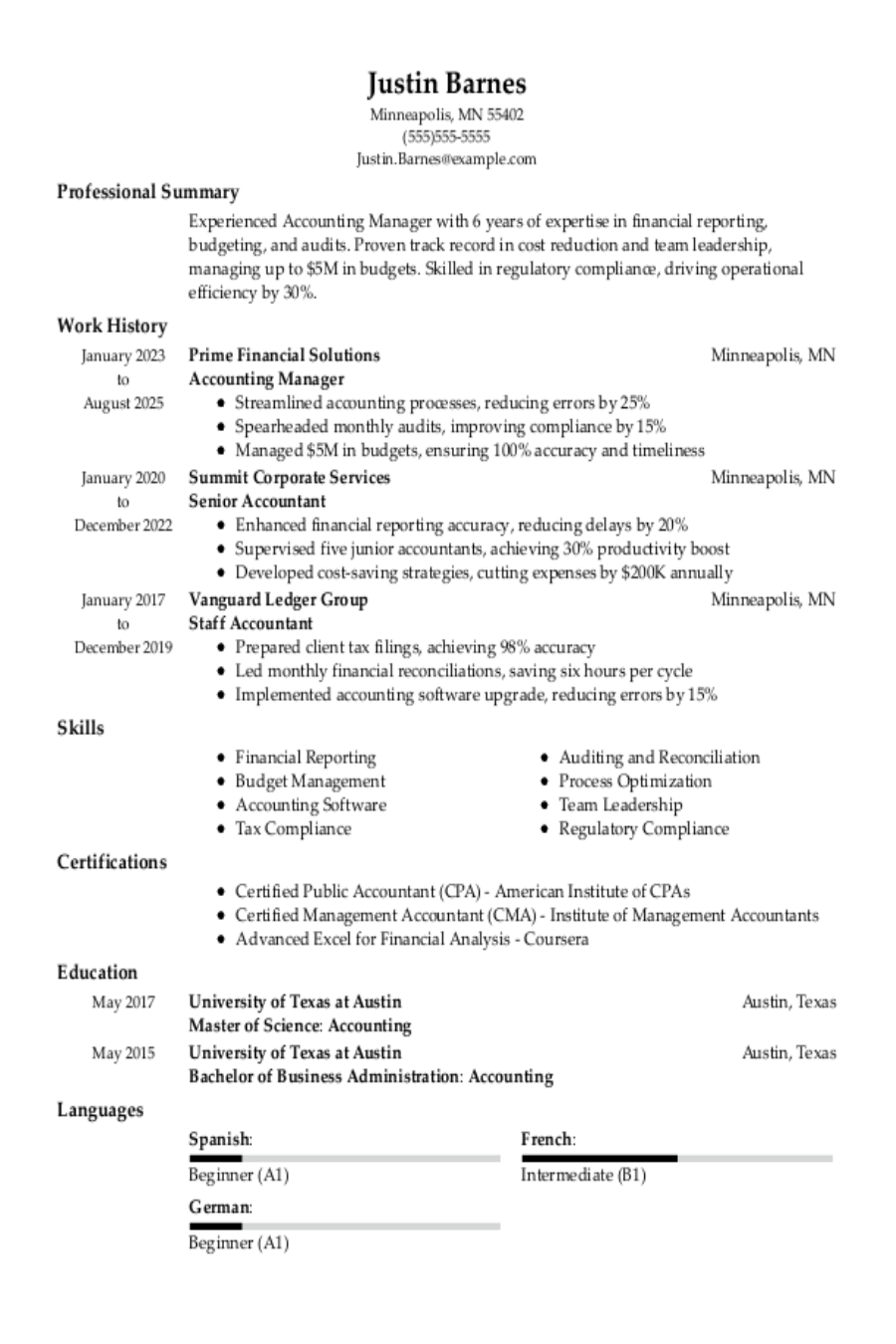 Accounting Manager Resume: Examples & Templates Accounting Manager Resume: Examples & Templates