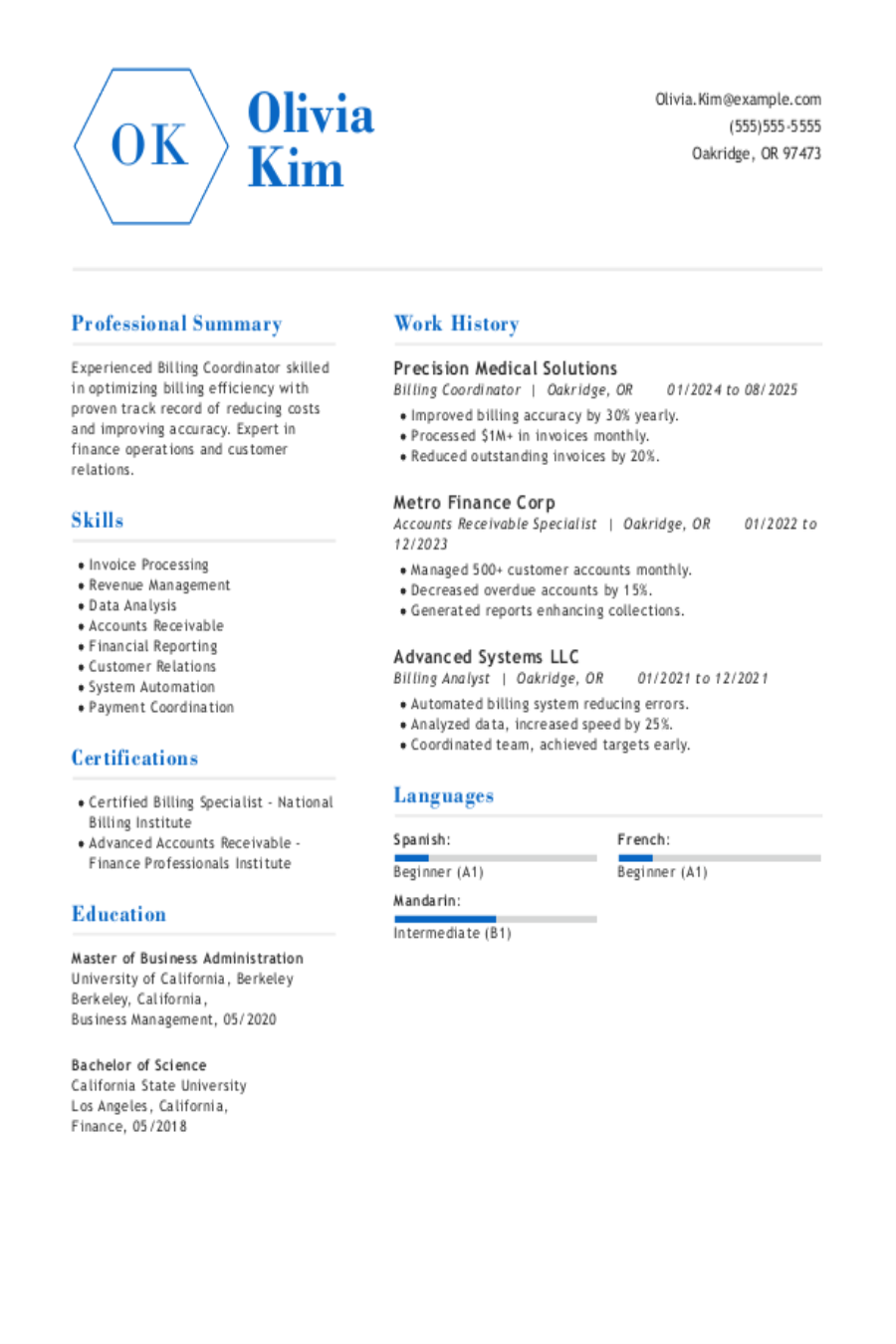Billing Coordinator Resume: Examples & Templates Billing Coordinator Resume: Examples & Templates