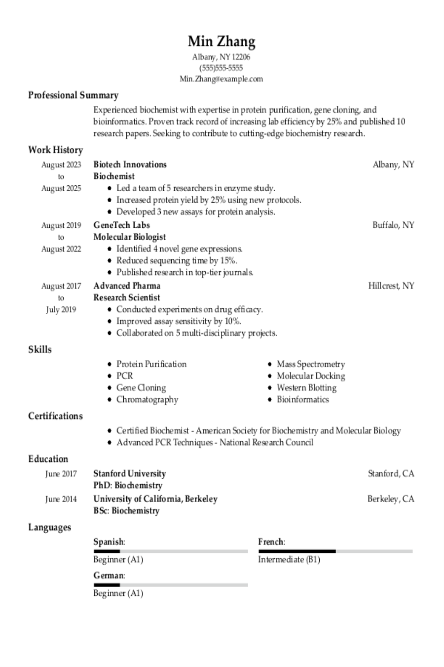 Biochemist Resume: Examples & Templates Biochemist Resume: Examples & Templates