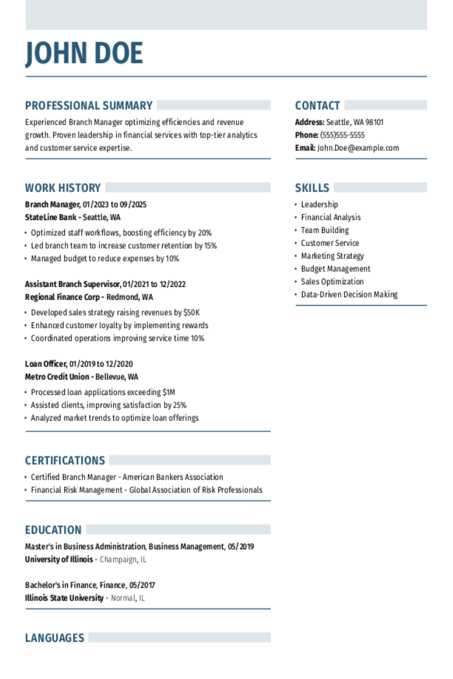 Branch Manager Resume: Examples & Templates Branch Manager Resume: Examples & Templates