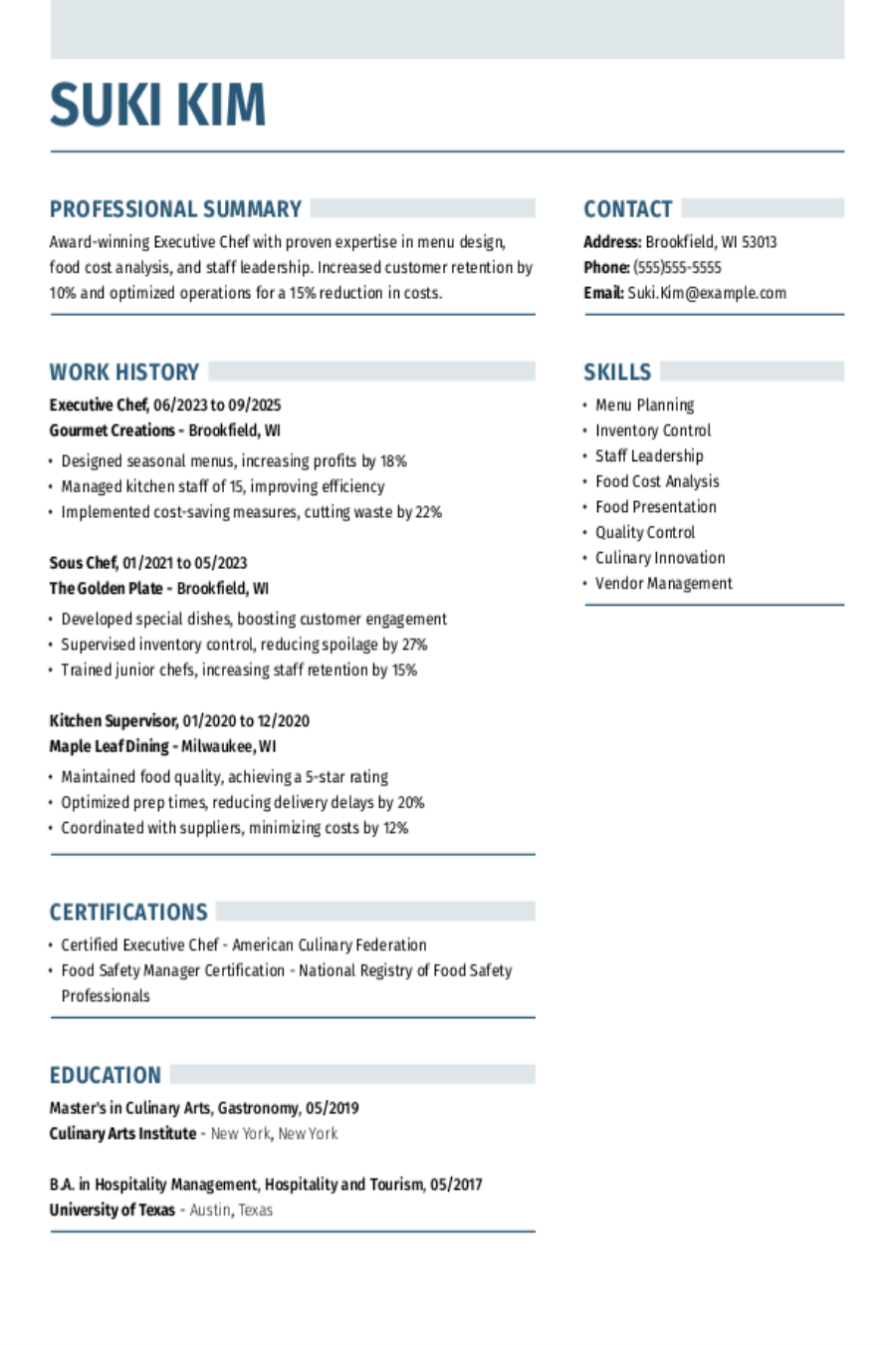 Chef Resume: Examples & Templates Chef Resume: Examples & Templates