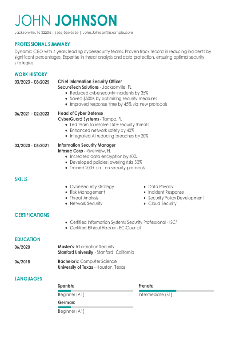 Chief Information Security Officer Resume: Examples & Templates Chief Information Security Officer Resume: Examples & Templates