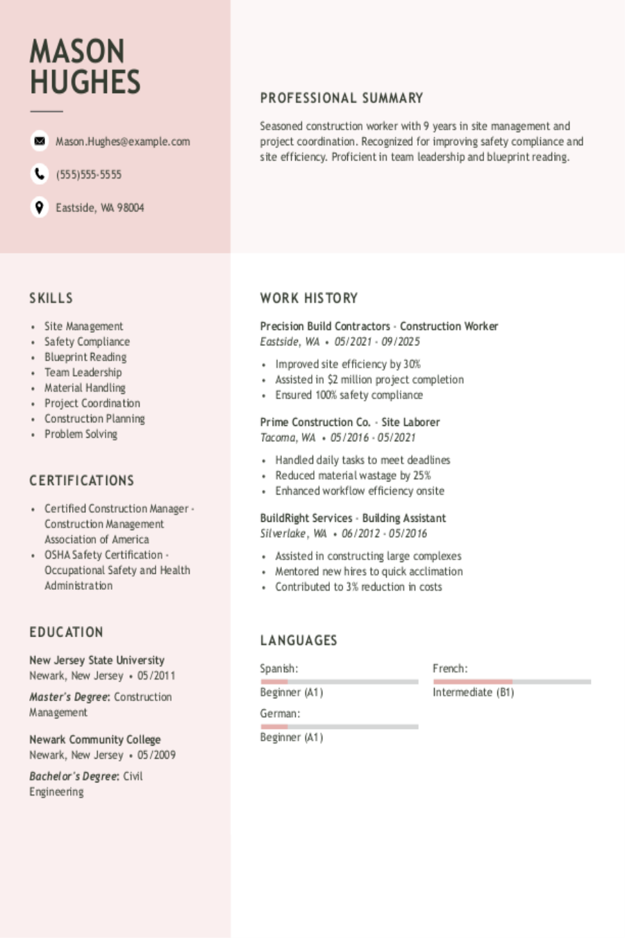 Construction Worker Resume: Examples & Templates Construction Worker Resume: Examples & Templates
