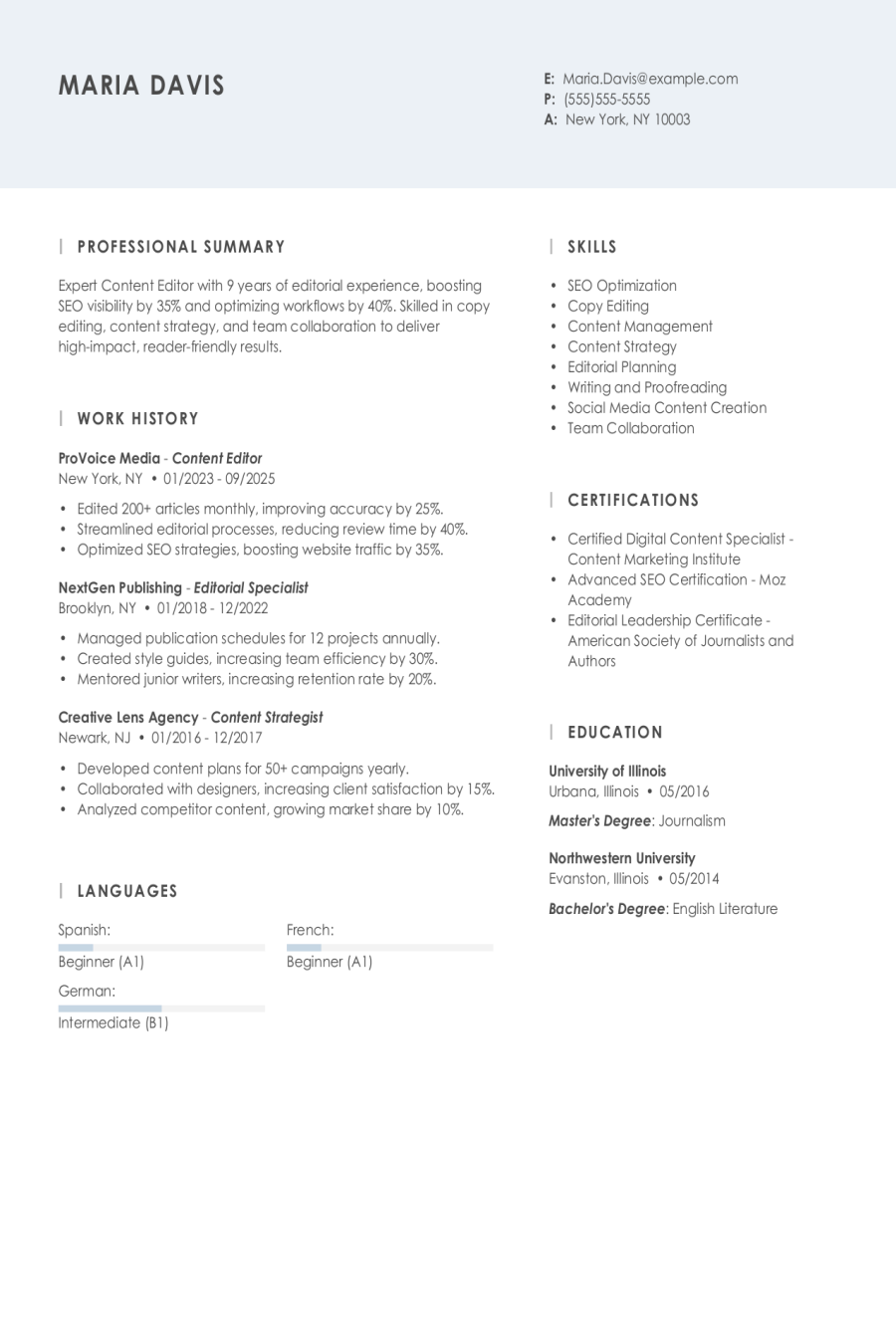 Content Editor Resume: Examples & Templates Content Editor Resume: Examples & Templates