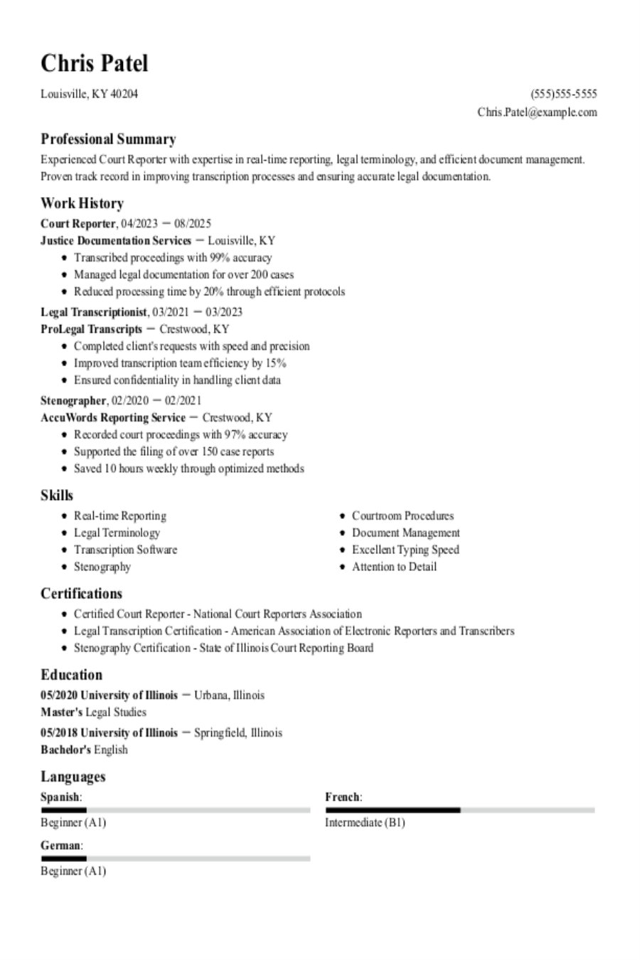 Court Reporter Resume: Examples & Templates Court Reporter Resume: Examples & Templates