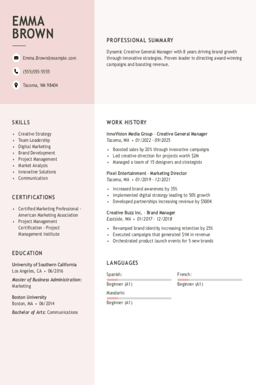 Creative General Manager Resume: Examples & Templates Creative General Manager Resume: Examples & Templates