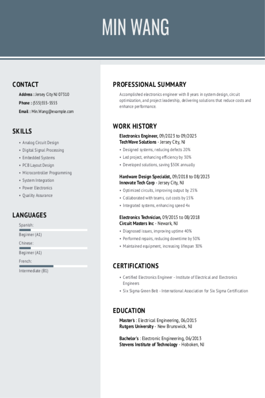 Electronics Engineer Resume: Examples & Templates Electronics Engineer Resume: Examples & Templates