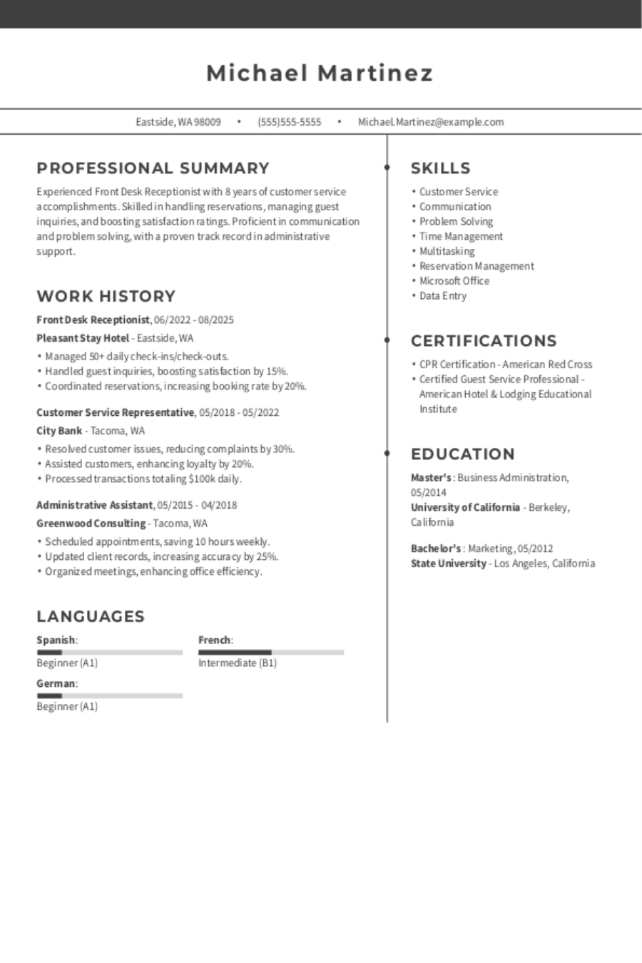 Front Desk Receptionist Resume: Examples & Templates Front Desk Receptionist Resume: Examples & Templates