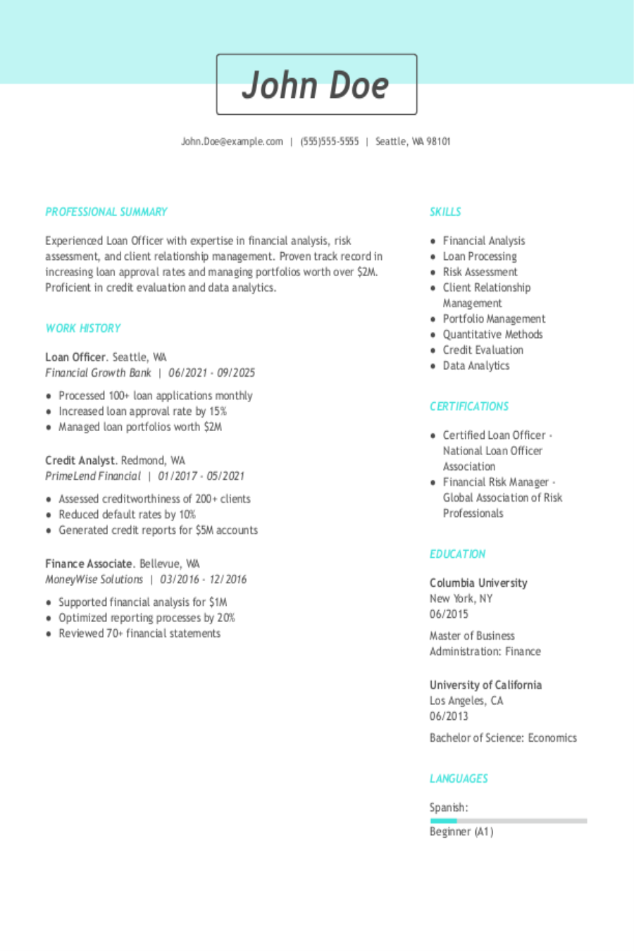 Loan Officer Resume: Examples & Templates Loan Officer Resume: Examples & Templates