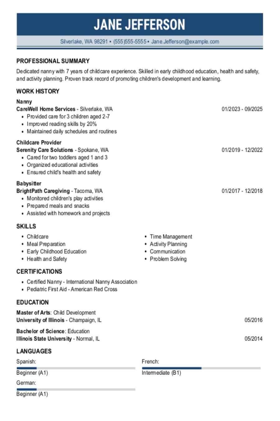 Nanny Resume: Examples & Templates Nanny Resume: Examples & Templates