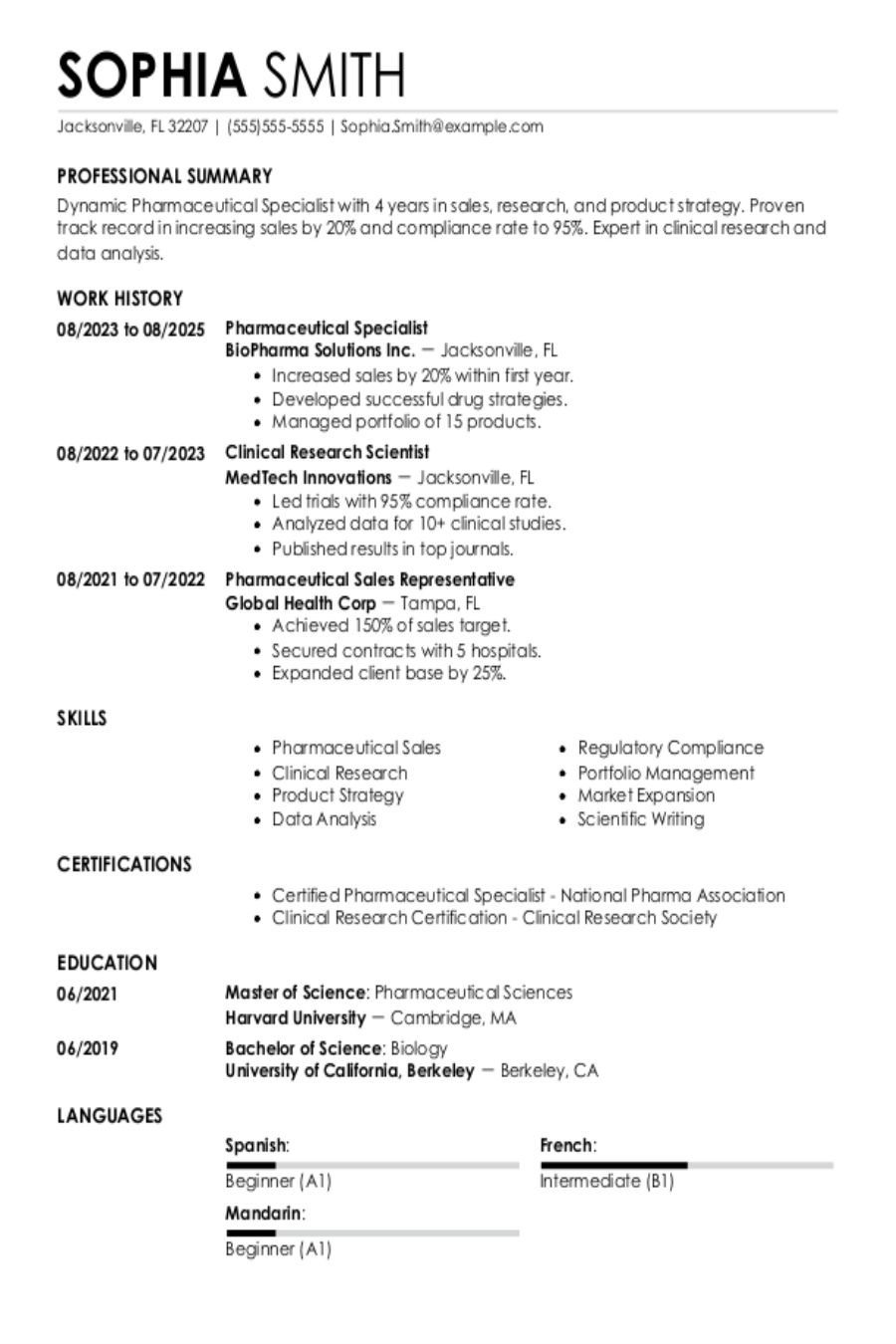 Pharmaceutical Specialist Resume: Examples & Templates Pharmaceutical Specialist Resume: Examples & Templates