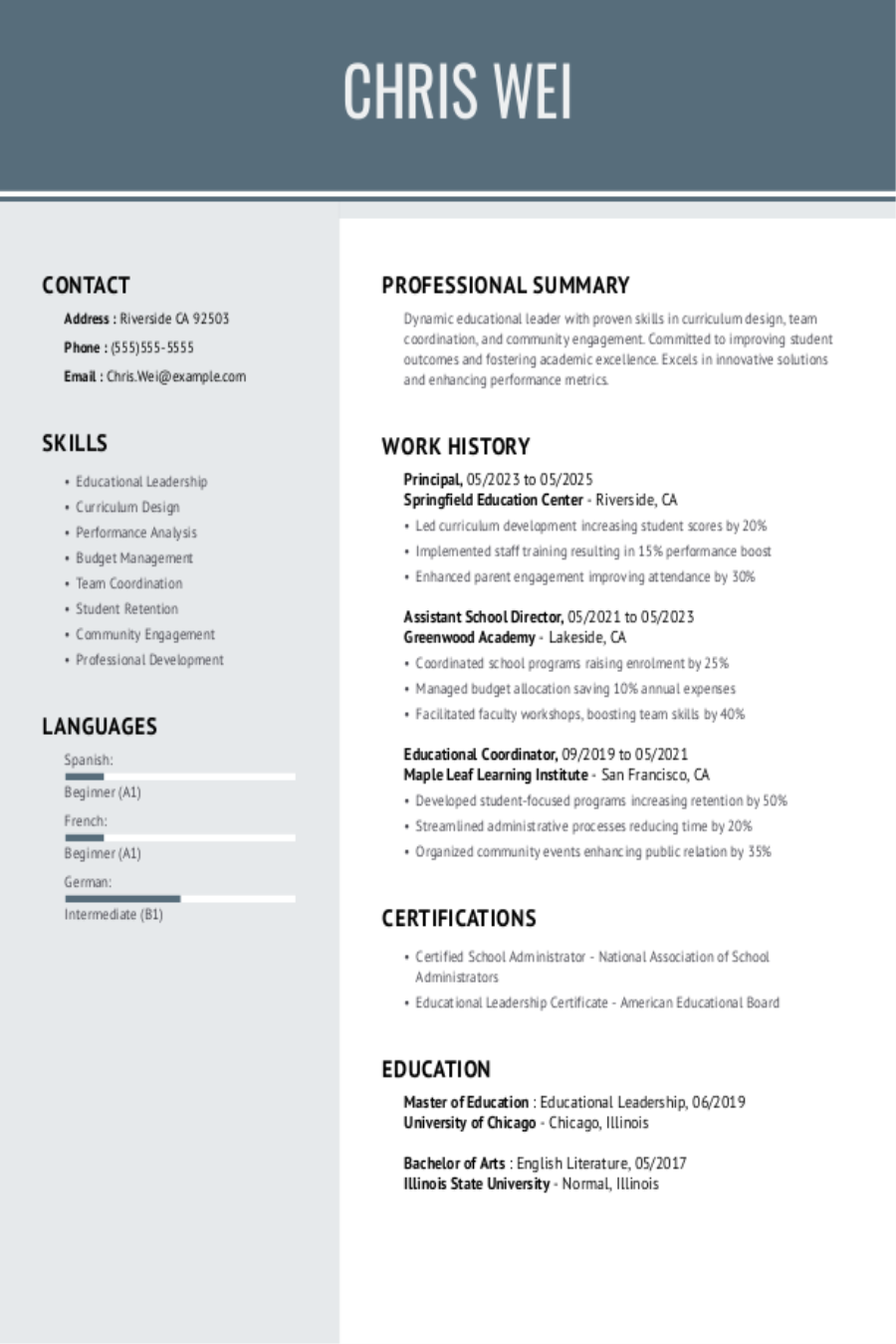 Principal Resume: Examples & Templates Principal Resume: Examples & Templates