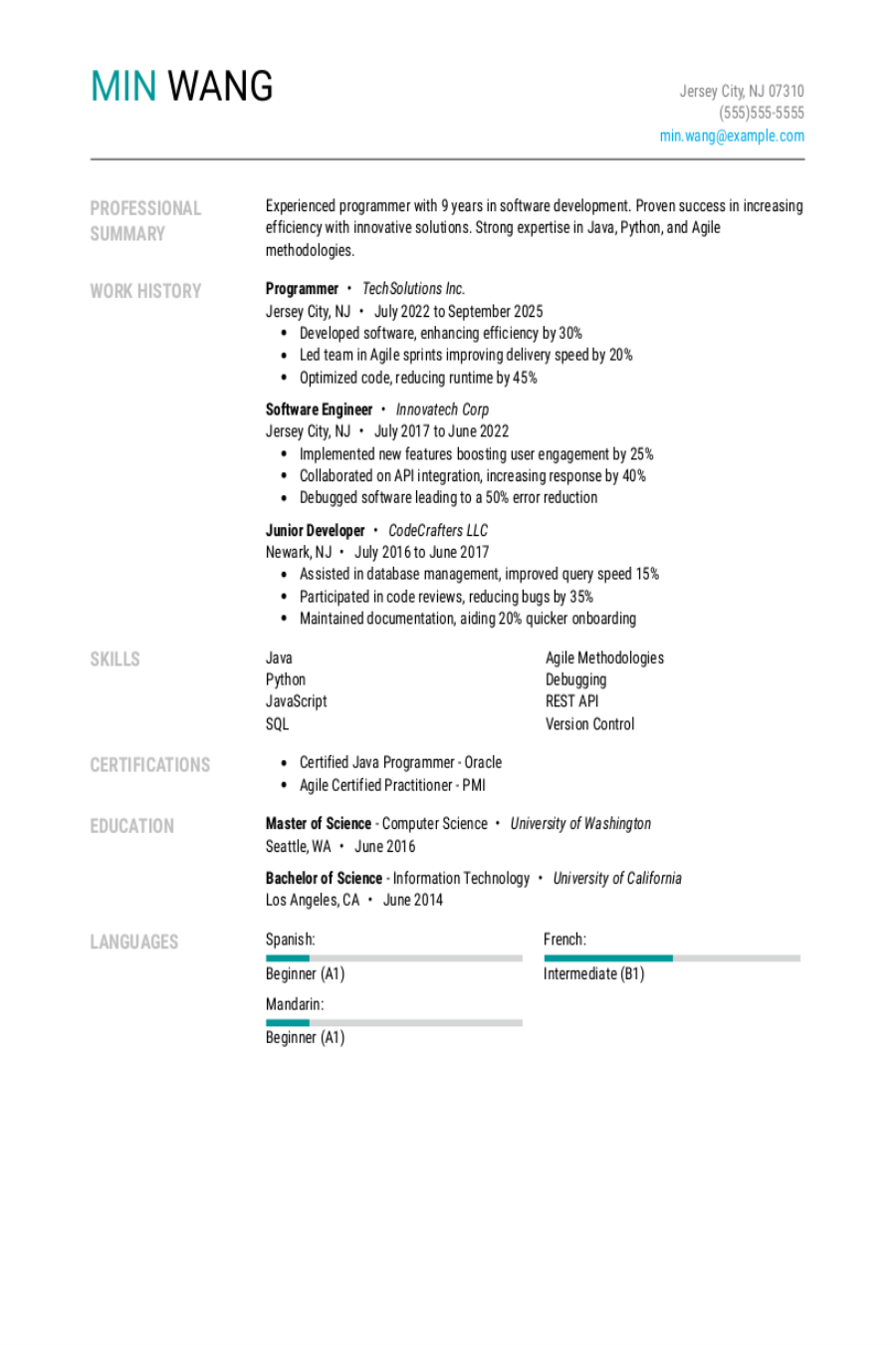 Programmer Resume: Examples & Templates Programmer Resume: Examples & Templates