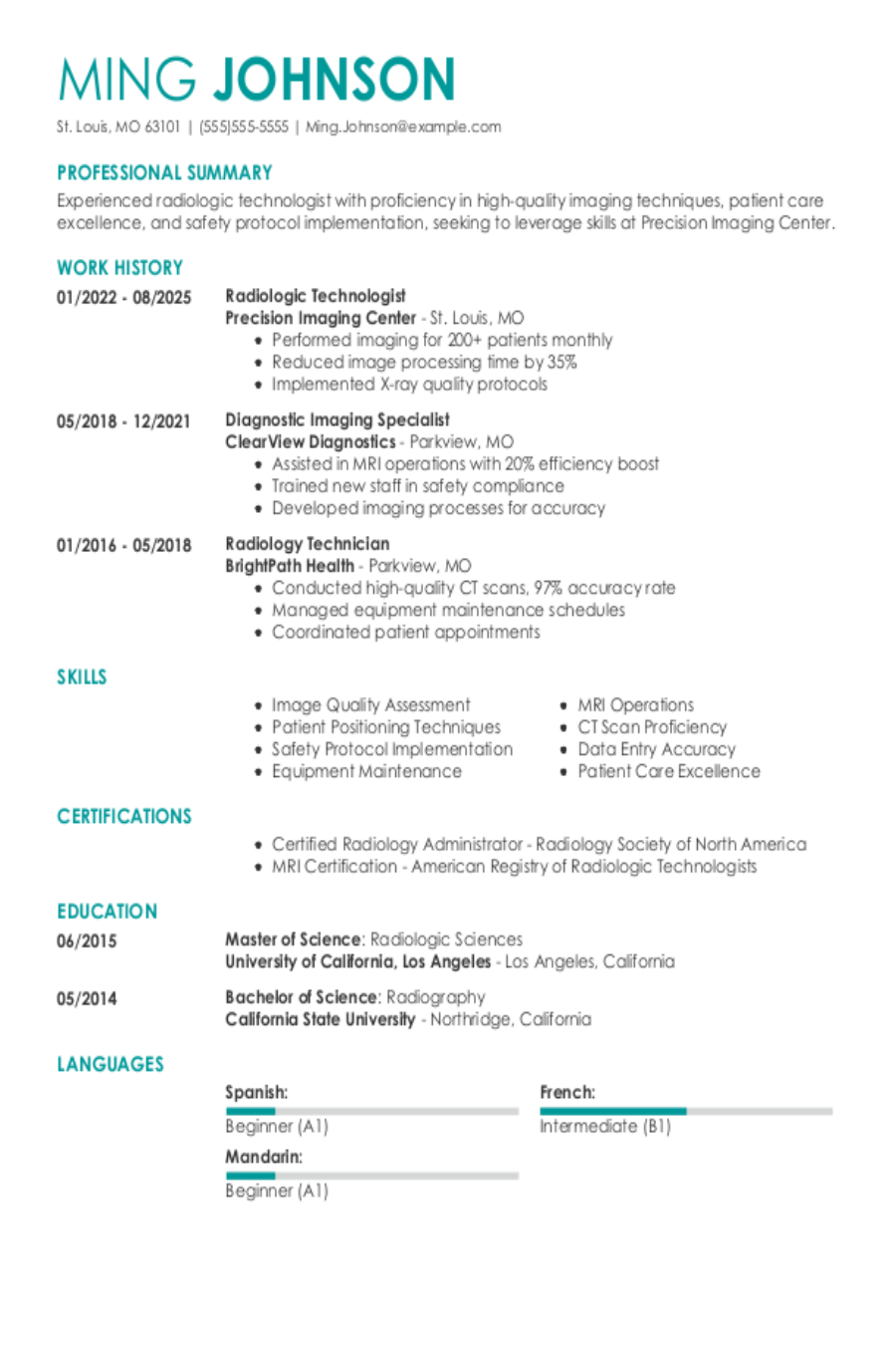 Radiologic Technologist Resume: Examples & Templates Radiologic Technologist Resume: Examples & Templates