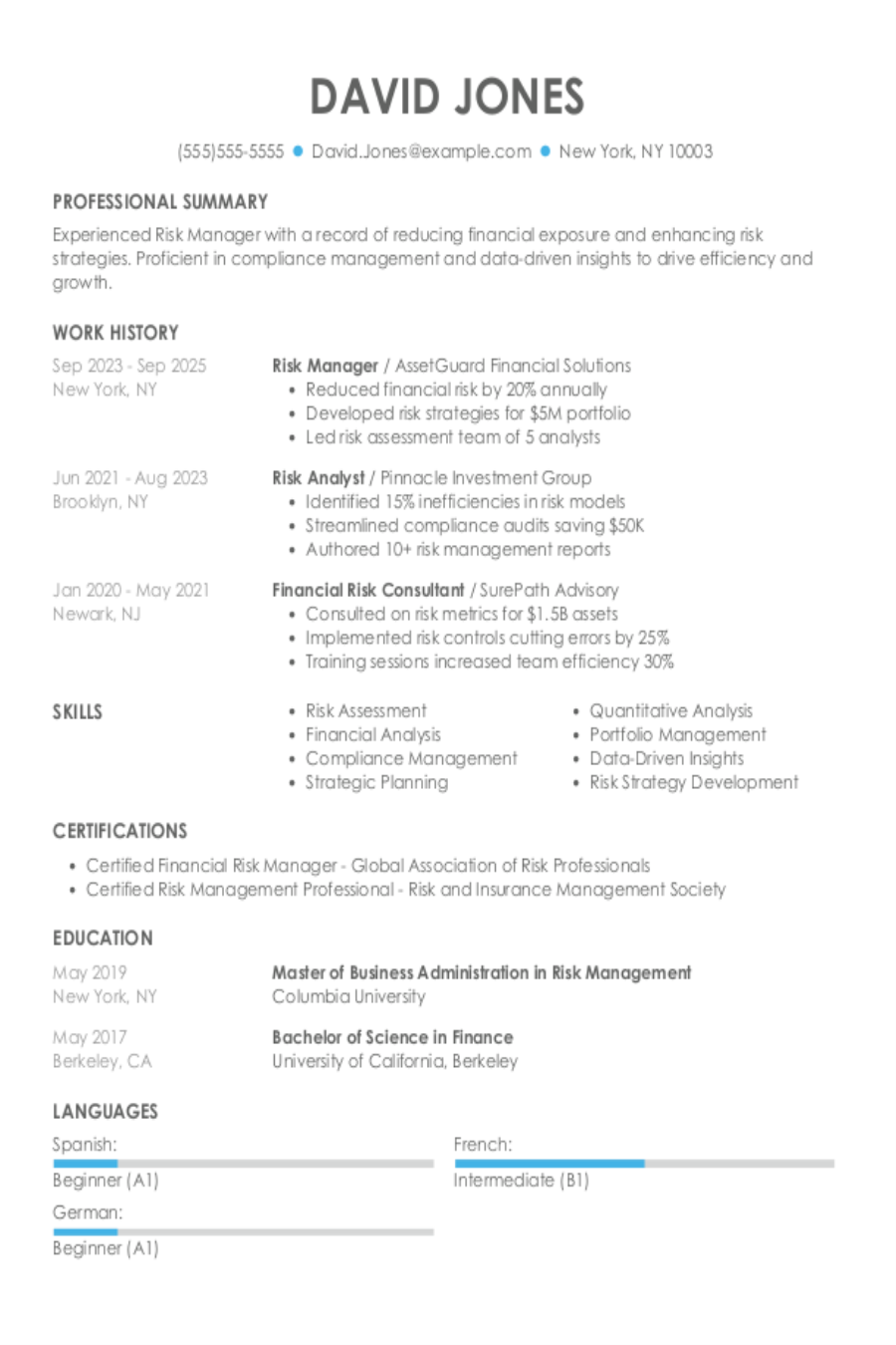Risk Manager Resume: Examples & Templates Risk Manager Resume: Examples & Templates