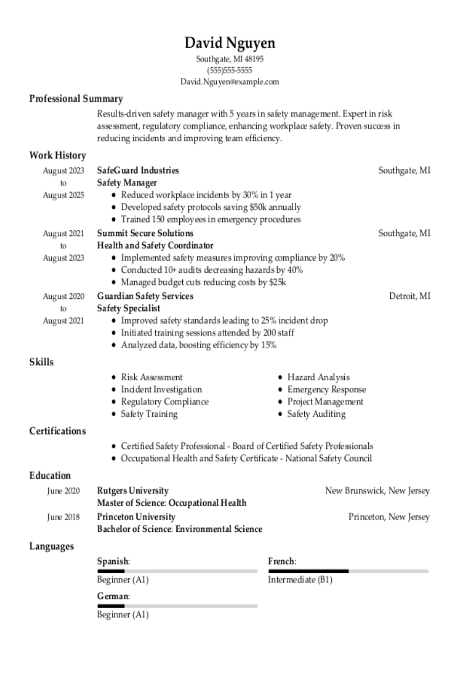 Safety Manager Resume: Examples & Templates Safety Manager Resume: Examples & Templates