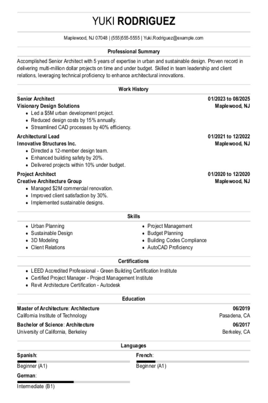 Senior Architect Resume: Examples & Templates Senior Architect Resume: Examples & Templates
