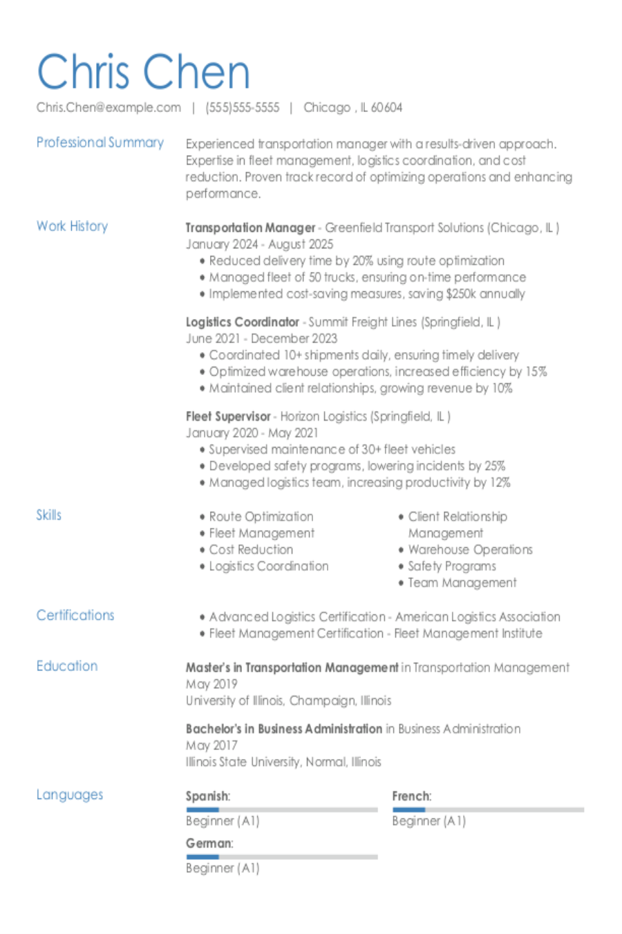 Transportation Manager Resume: Examples & Templates Transportation Manager Resume: Examples & Templates