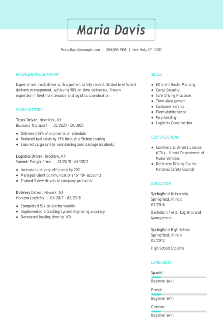 Truck Driver Resume: Examples & Templates Truck Driver Resume: Examples & Templates