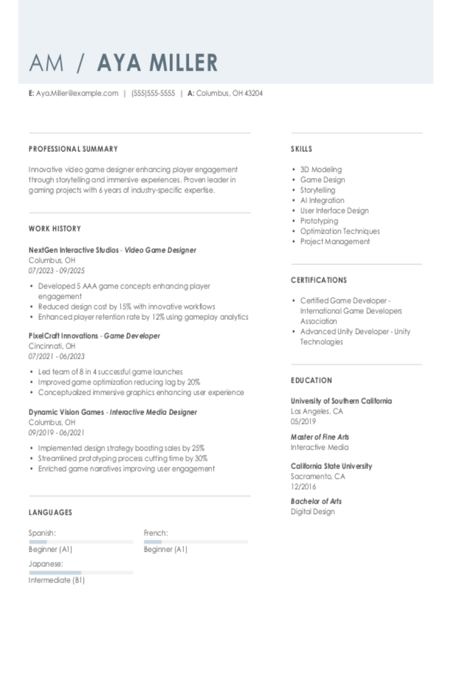 Video Game Designer Resume: Examples & Templates Video Game Designer Resume: Examples & Templates
