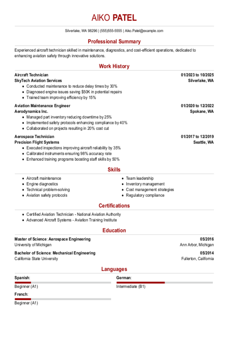 Aircraft Technician Resume Example Aircraft Technician Resume Example