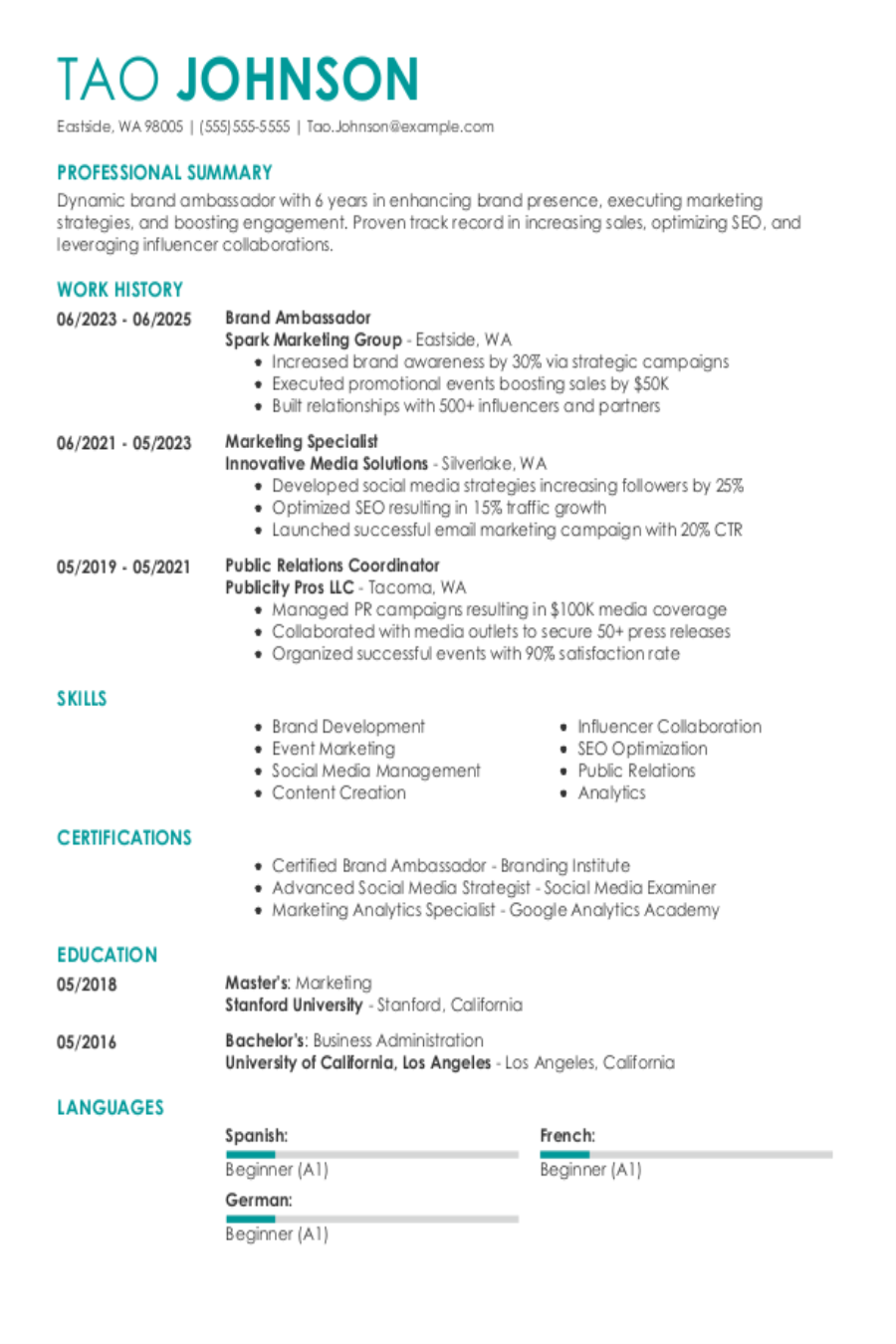Brand Ambassador Resume: Examples, Templates and Tips Brand Ambassador Resume: Examples, Templates and Tips