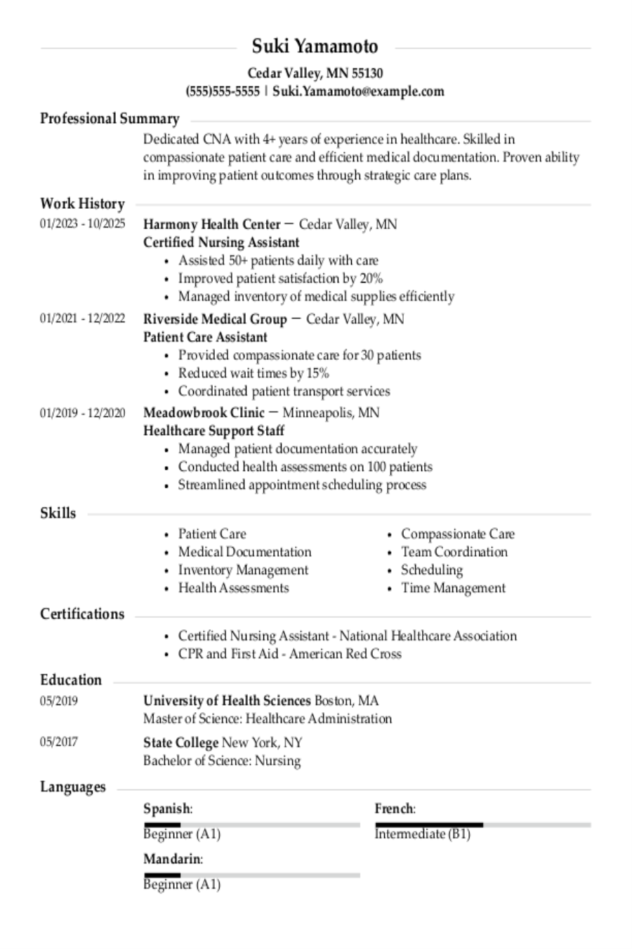 Certified Nursing Assistant Resume: Examples, Templates & Tips for 2025 Certified Nursing Assistant Resume: Examples, Templates & Tips for 2025