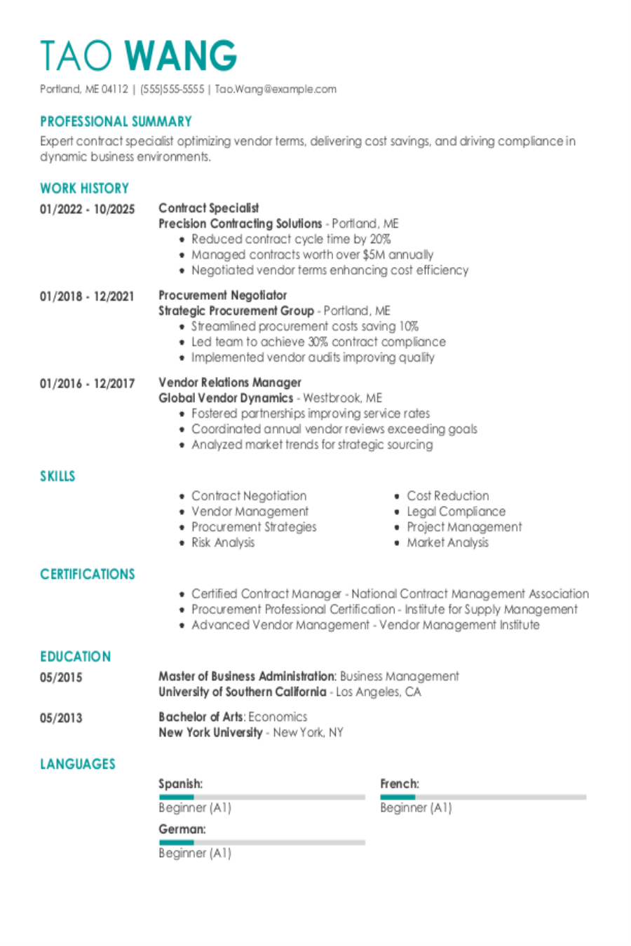 Contract Specialist Resume: Examples & Templates Contract Specialist Resume: Examples & Templates