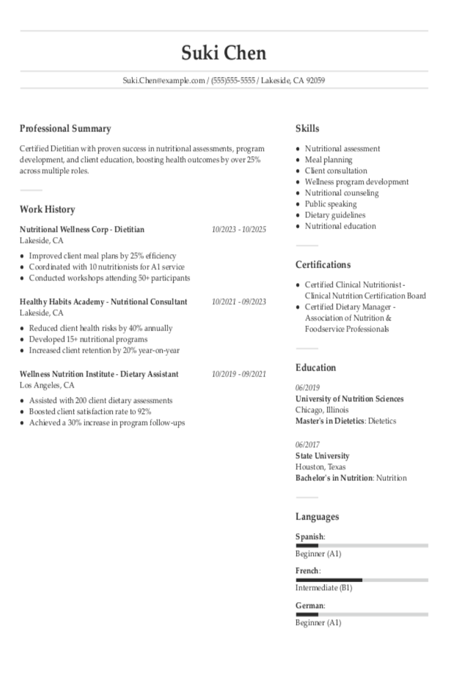 Dietician Resume: Examples, Templates & Tips