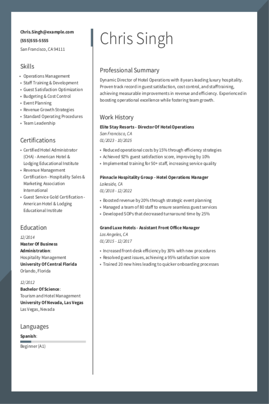 Director of Hotel Operations Resume Example Director of Hotel Operations Resume Example