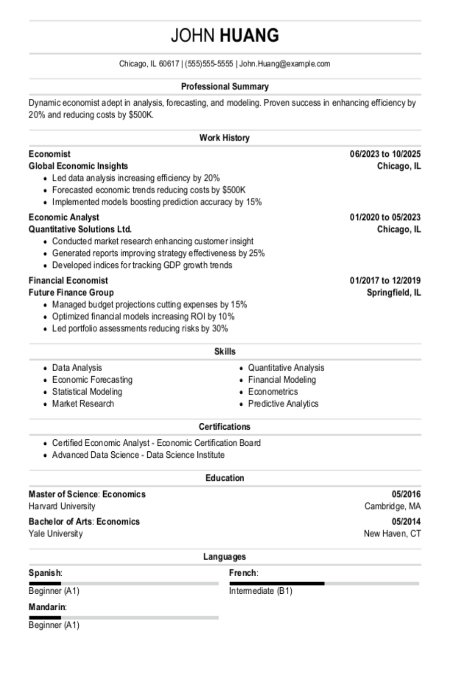 Economist Resume: Example, Template & Skills Economist Resume: Example, Template & Skills