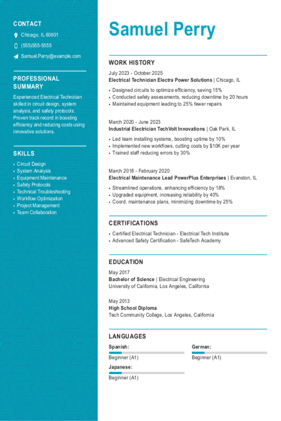 Electrical Technician Resume: Examples & Templates Electrical Technician Resume: Examples & Templates