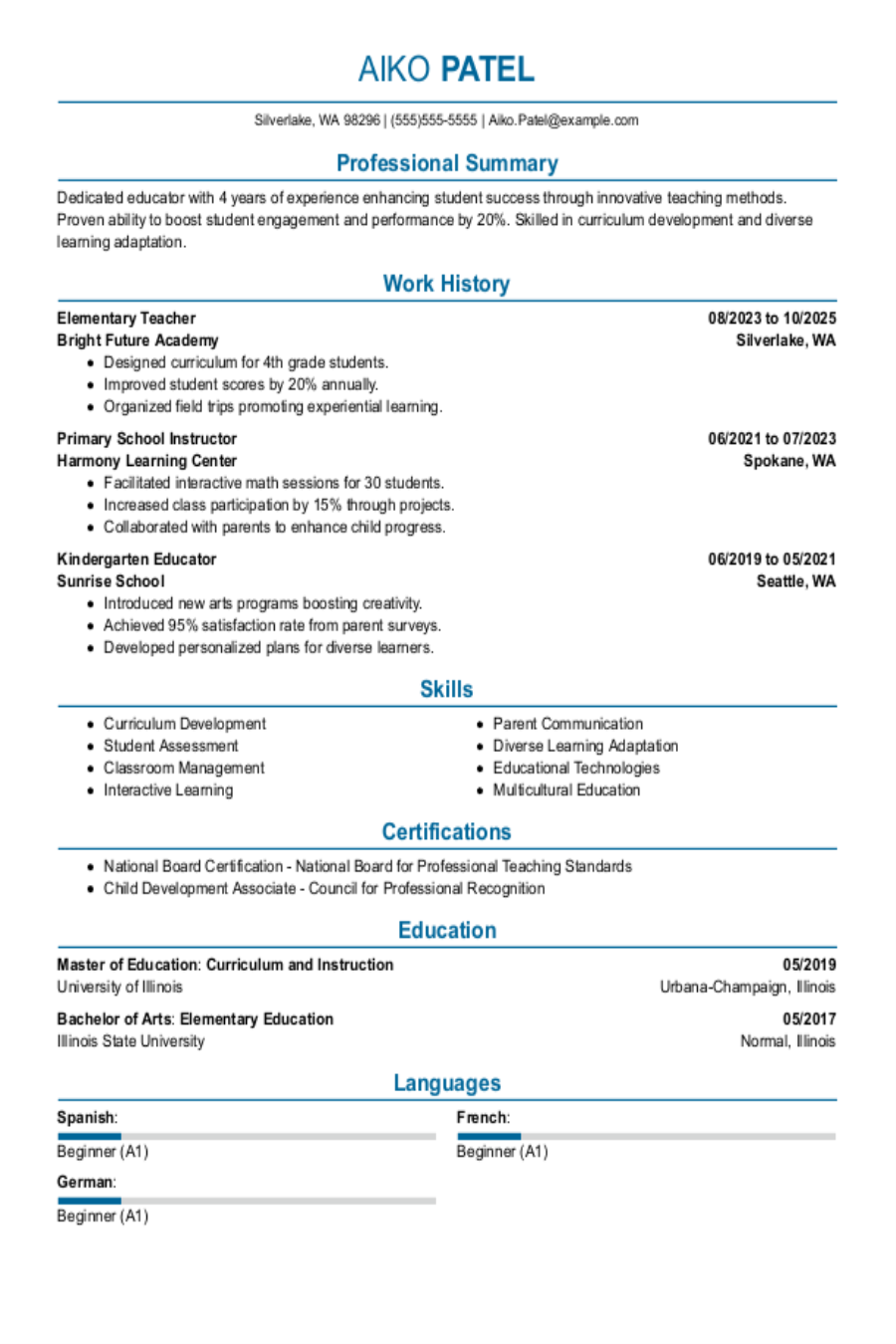 Elementary Teacher Resume: Examples, Templates & Tips for 2025 Elementary Teacher Resume: Examples, Templates & Tips for 2025