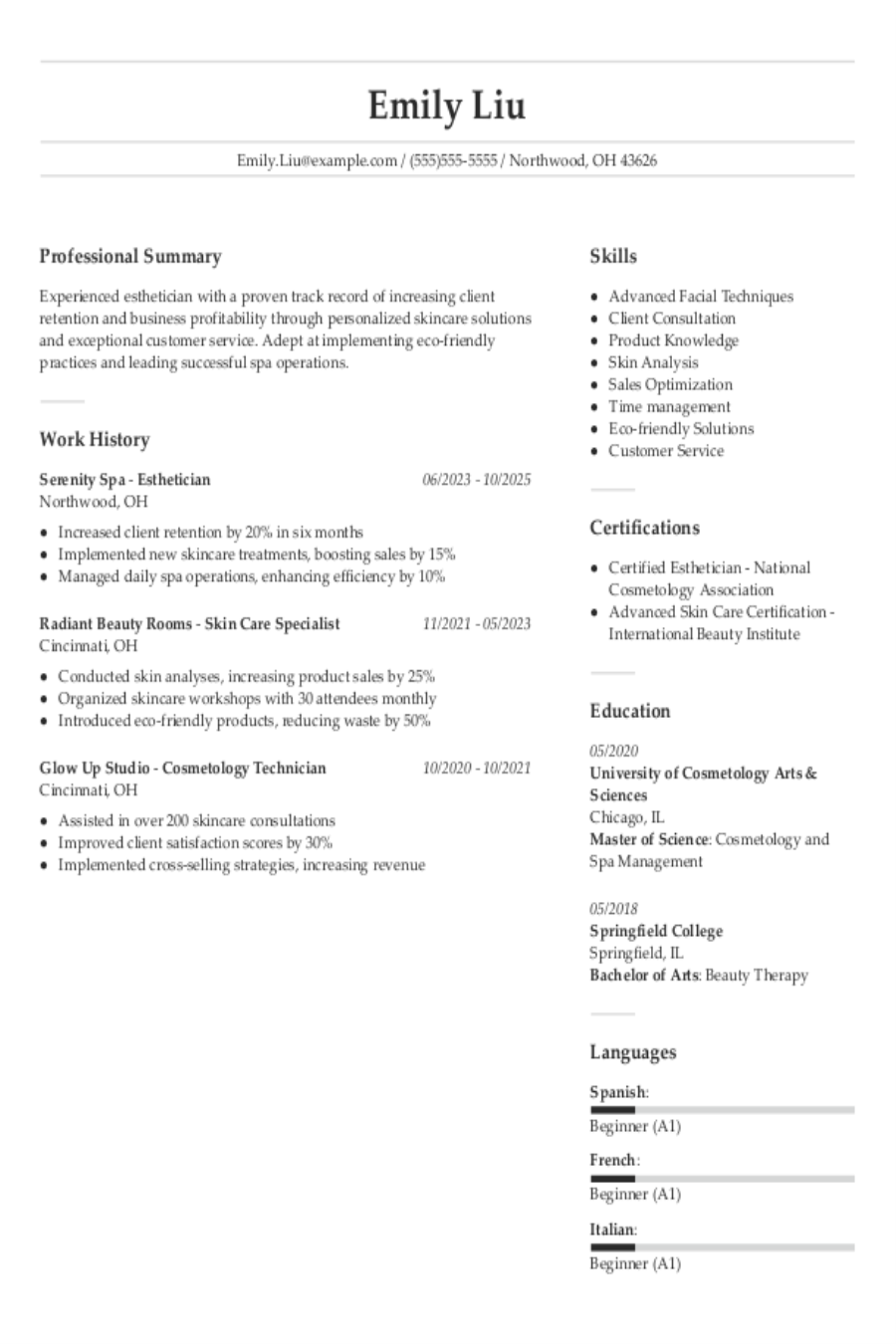 Esthetician Resume: Examples, Templates & Tips for 2025