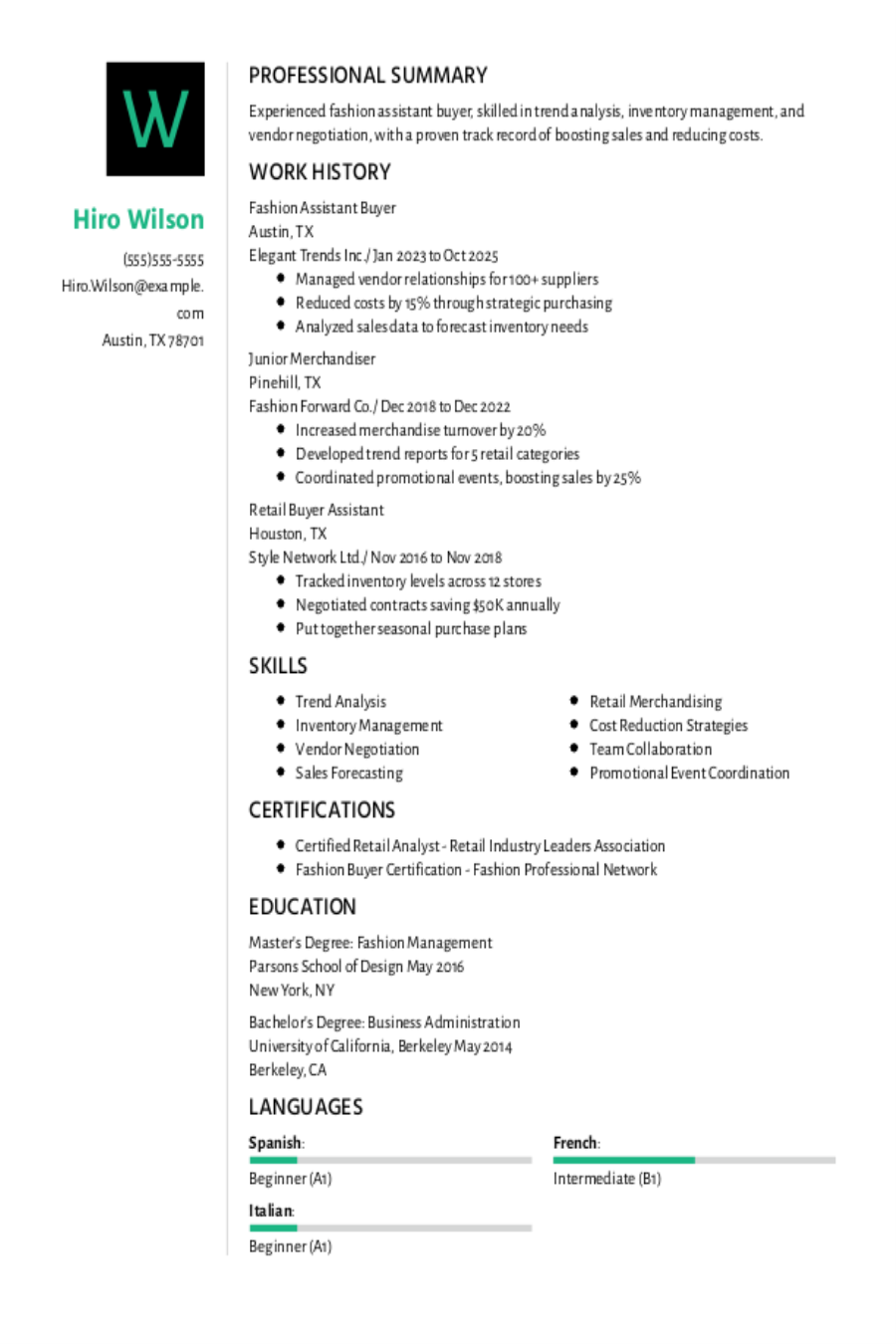 Professional Fashion Assistant Buyer Resume Example Guide Professional Fashion Assistant Buyer Resume Example Guide