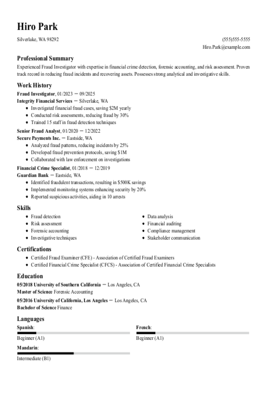 Fraud Investigator Resume: Examples & Templates Fraud Investigator Resume: Examples & Templates