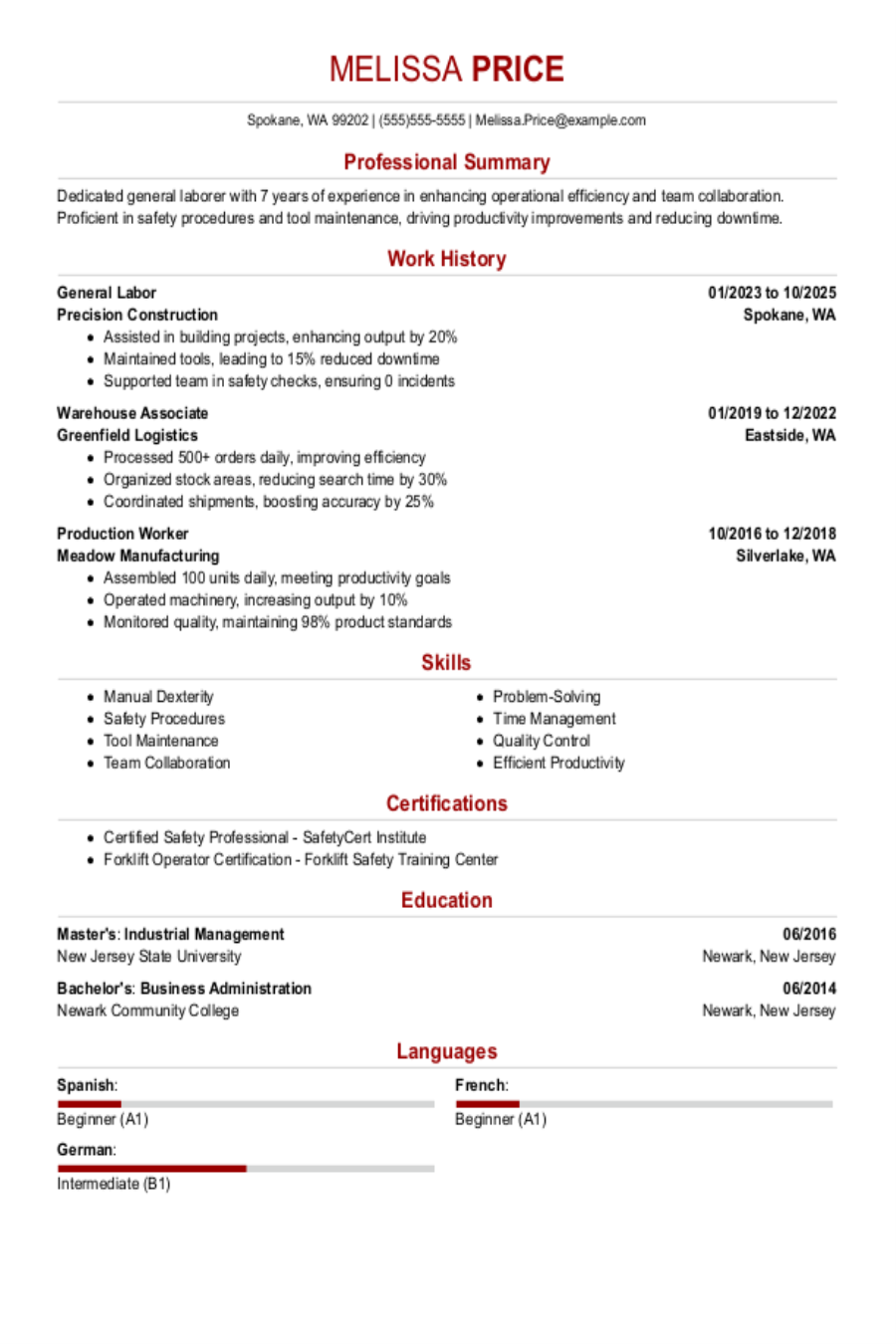General Laborer Resume With Job Description General Laborer Resume With Job Description