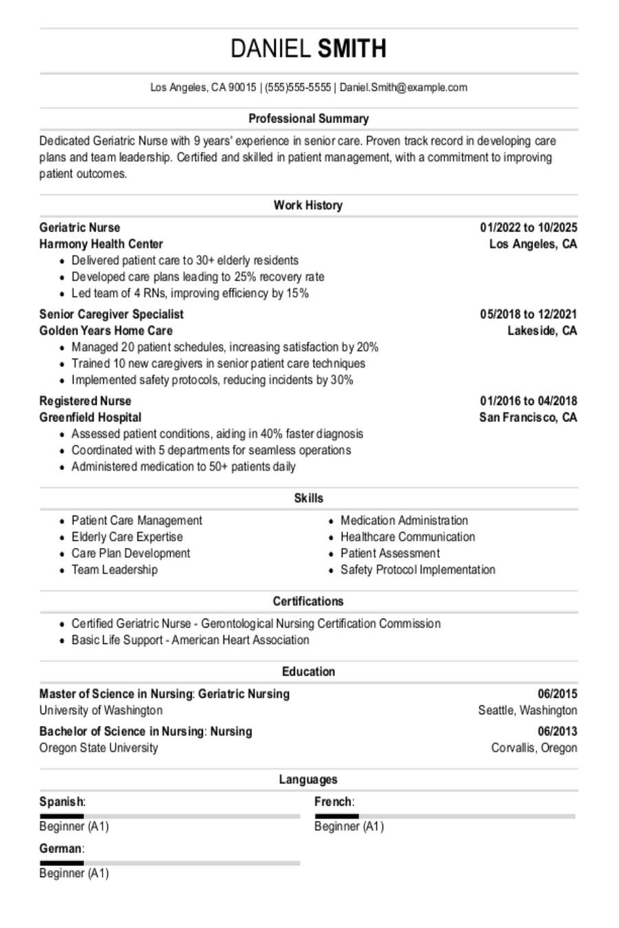 Geriatric Nurse Resume Example Geriatric Nurse Resume Example