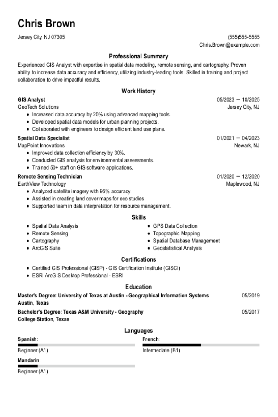 GIS Analyst Resume Example