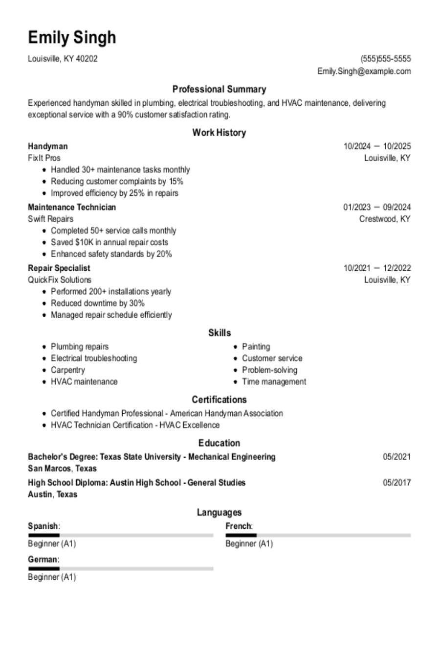 Handyman Resume: Examples, Templates and Tips 