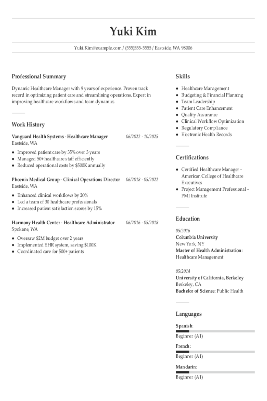 Health Care Manager Resume: Examples, Templates & Tips for 2025 Health Care Manager Resume: Examples, Templates & Tips for 2025