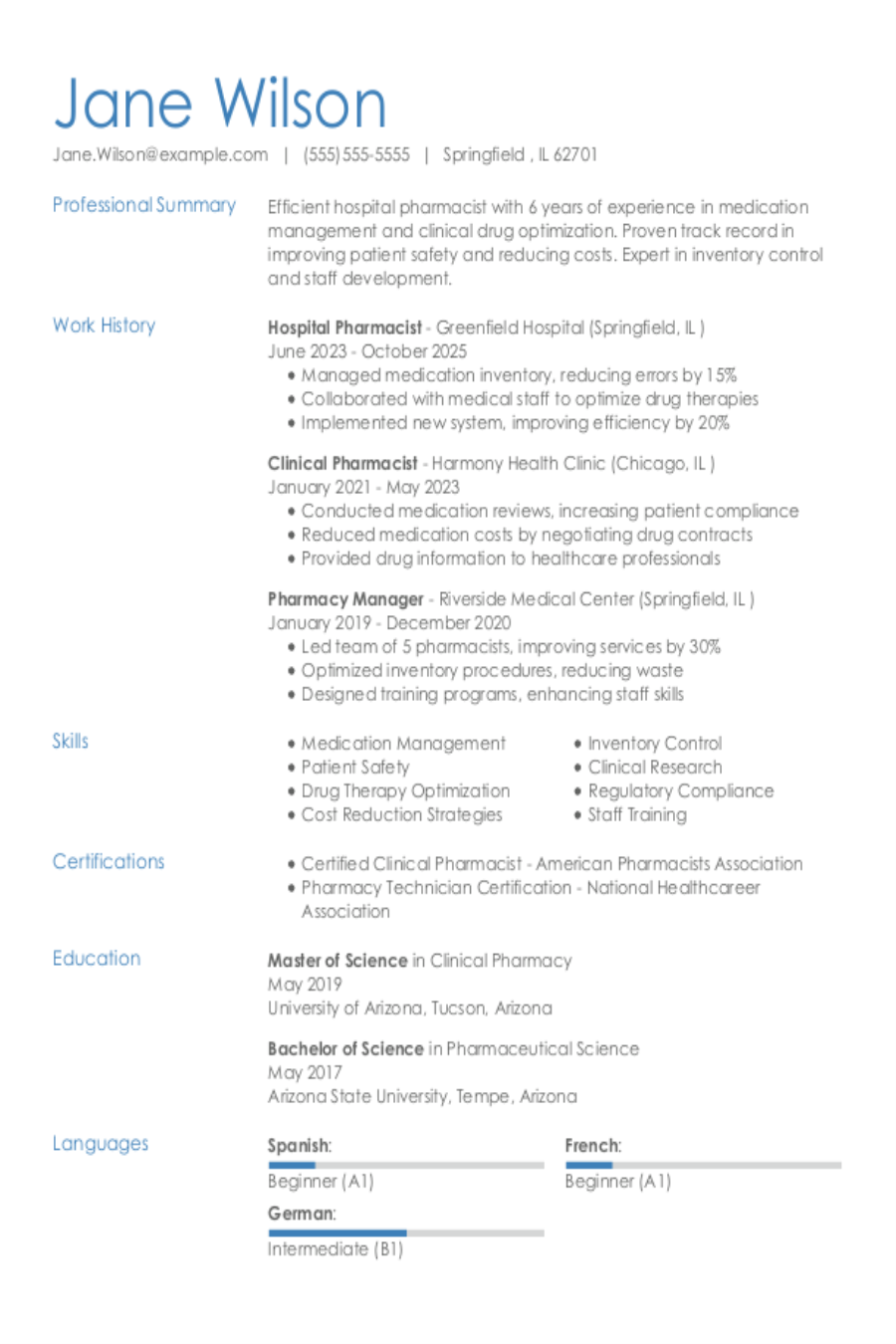 Pharmacist Resume: Examples, Templates & Tips for 2025 Pharmacist Resume: Examples, Templates & Tips for 2025