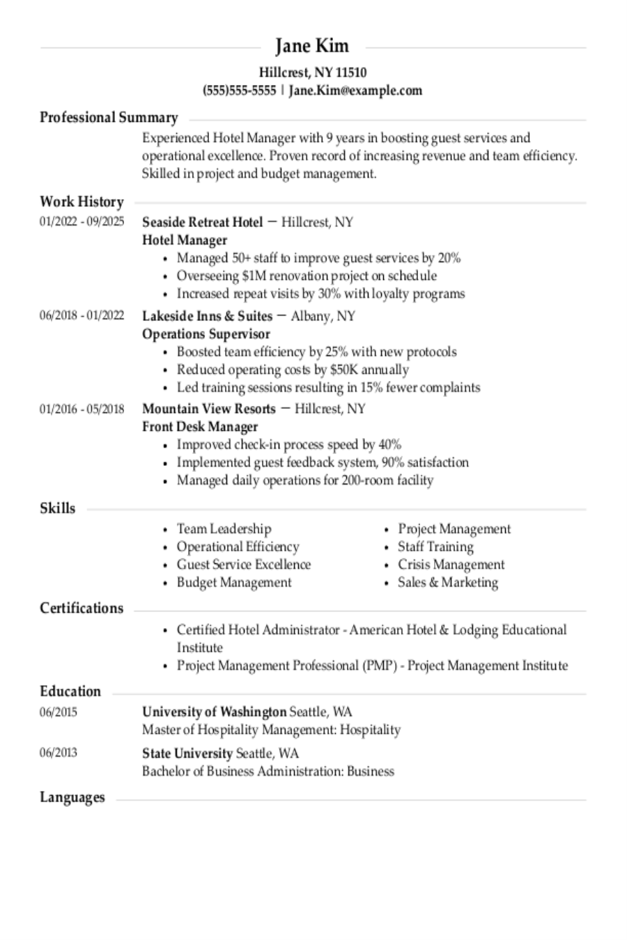Hotel Manager Resume: Examples, Templates and Tips for 2025